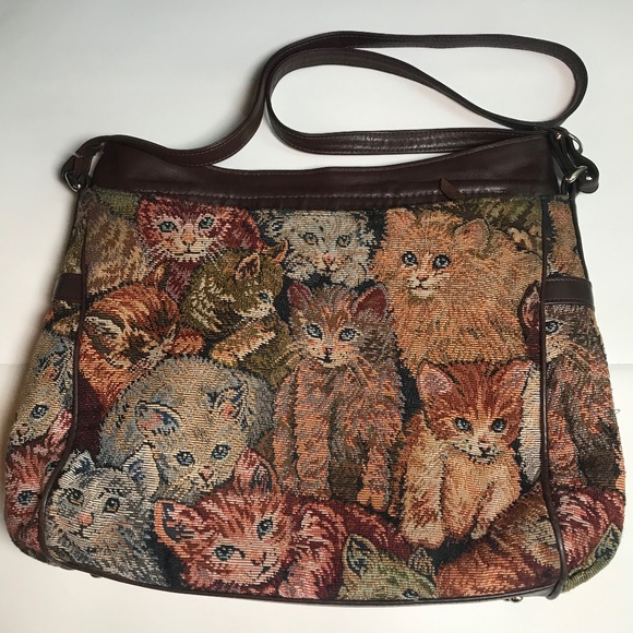 SAS Handbags - Vintage SAS Leather Hand Sewn Cat Shoulder Purse